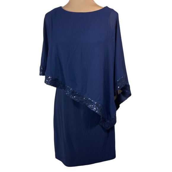 VTG Chaps Shift Dress Party Cocktail Navy Blue Sequined Size 10 - Picture 1 of 10